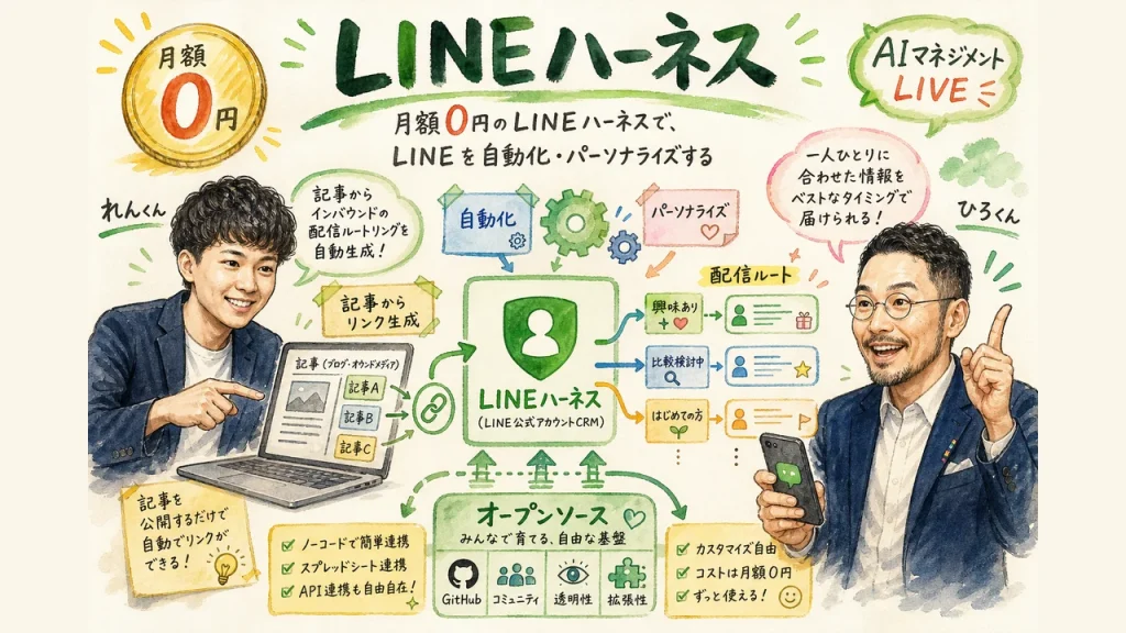 LINEハーネス 全体図解 月額0円で自動化・パーソナライズ