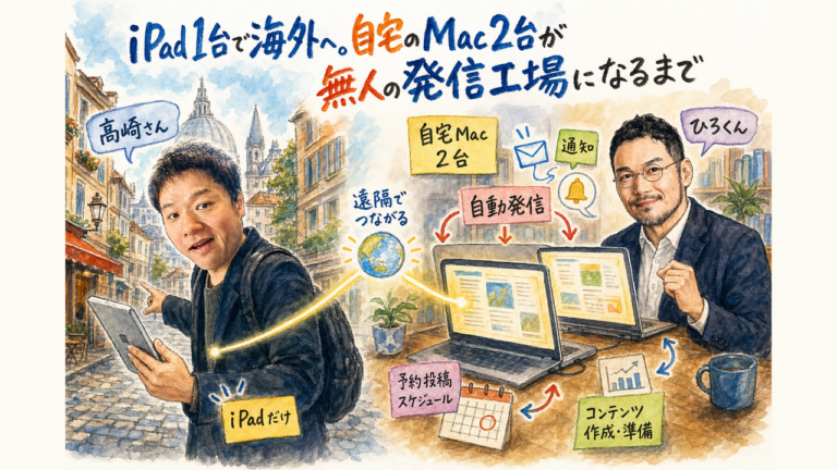 iPad1台で海外へ・自宅Mac2台が無人の発信工場になるまで 全体図