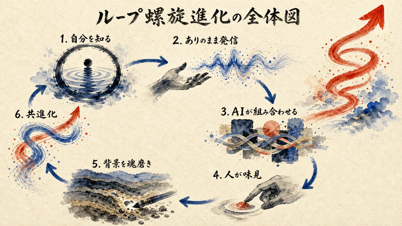 自分を知るから共進化まで、ループ螺旋進化の全体図