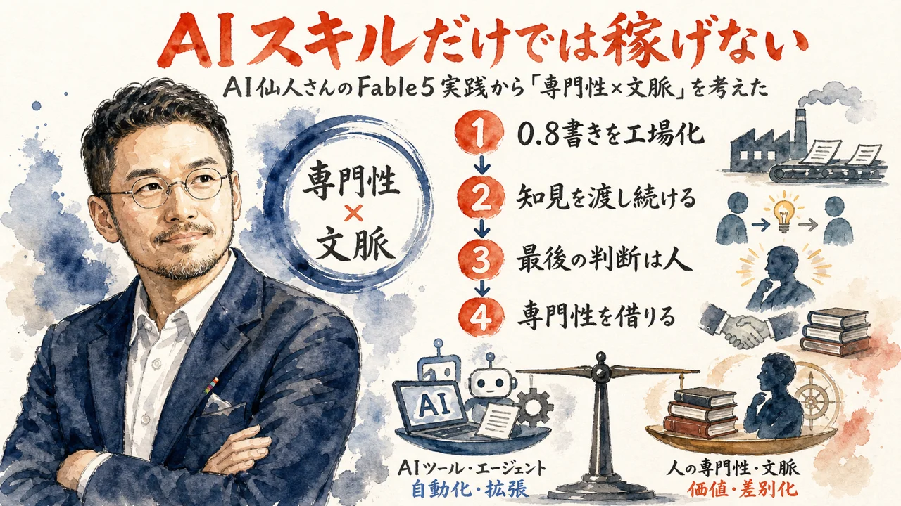 AIスキルだけでは稼げない。AI仙人さんのFable5実践から「専門性×文脈」を考えた