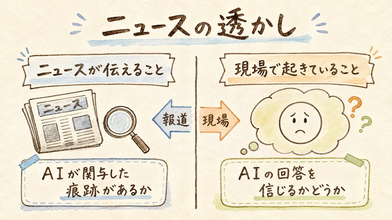 比較表：ニュースとしての透かし vs 現場で起きてること