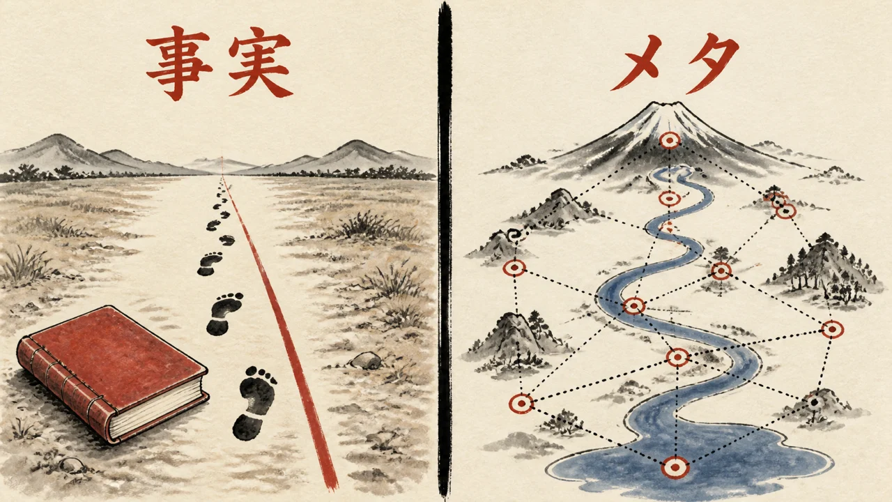 事実のストーリーとメタな考え方を分ける図