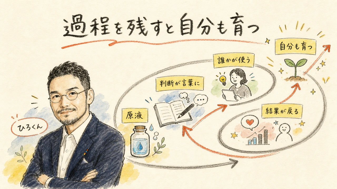 制作過程を残すことが他者の利用と自分の成長へ循環するひろくんコラム図解