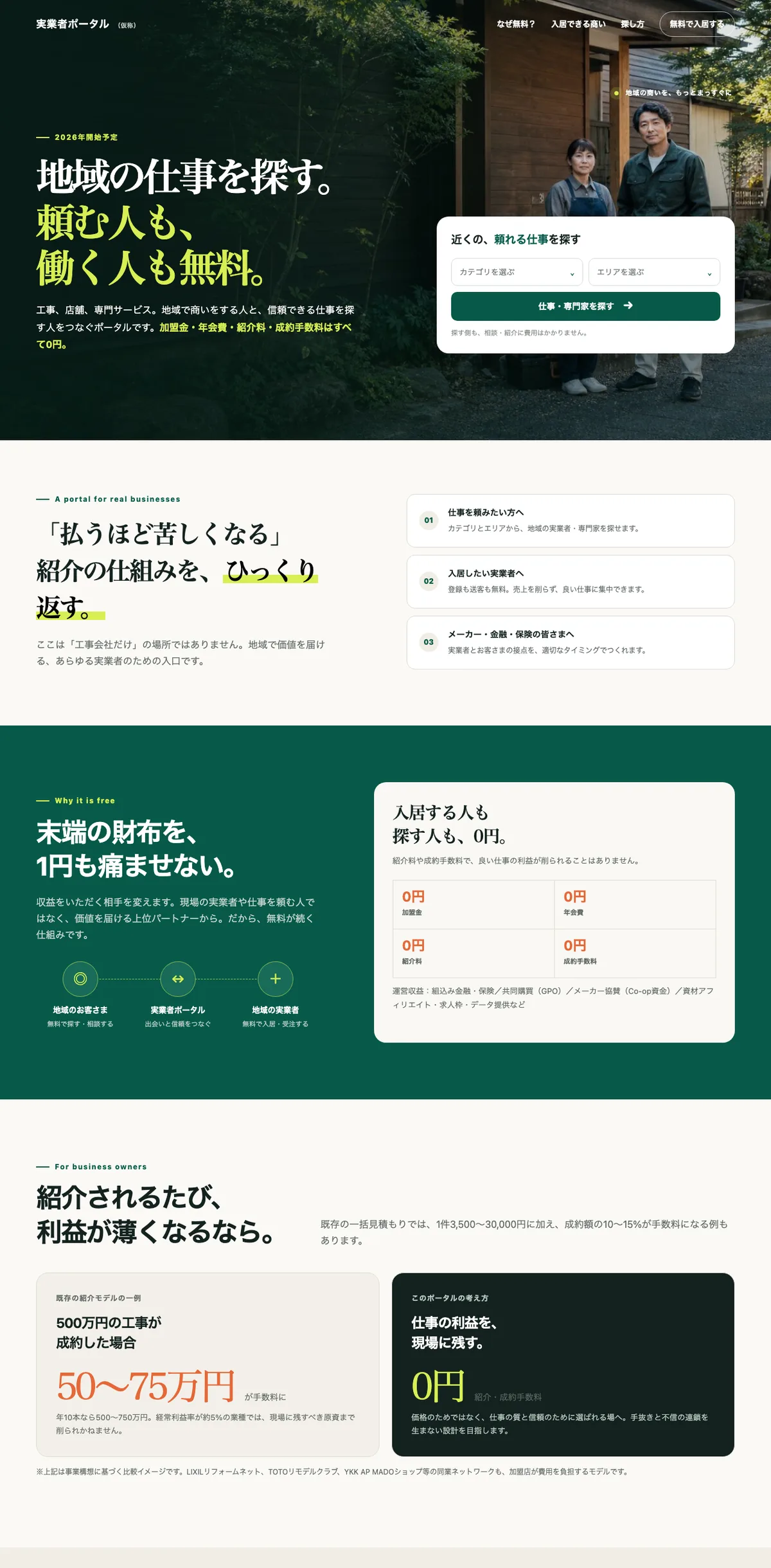 総合1位になったTerraの自前素材版トップページ上部。写真を全面に使ったヒーローと検索カード