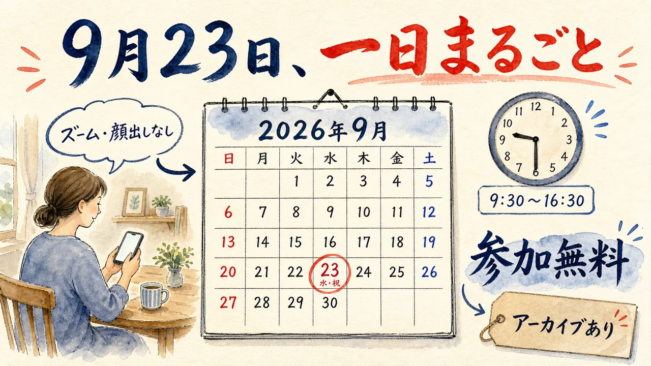 9月23日（水・祝）9:30〜16:30、Zoom、参加無料。アーカイブあり