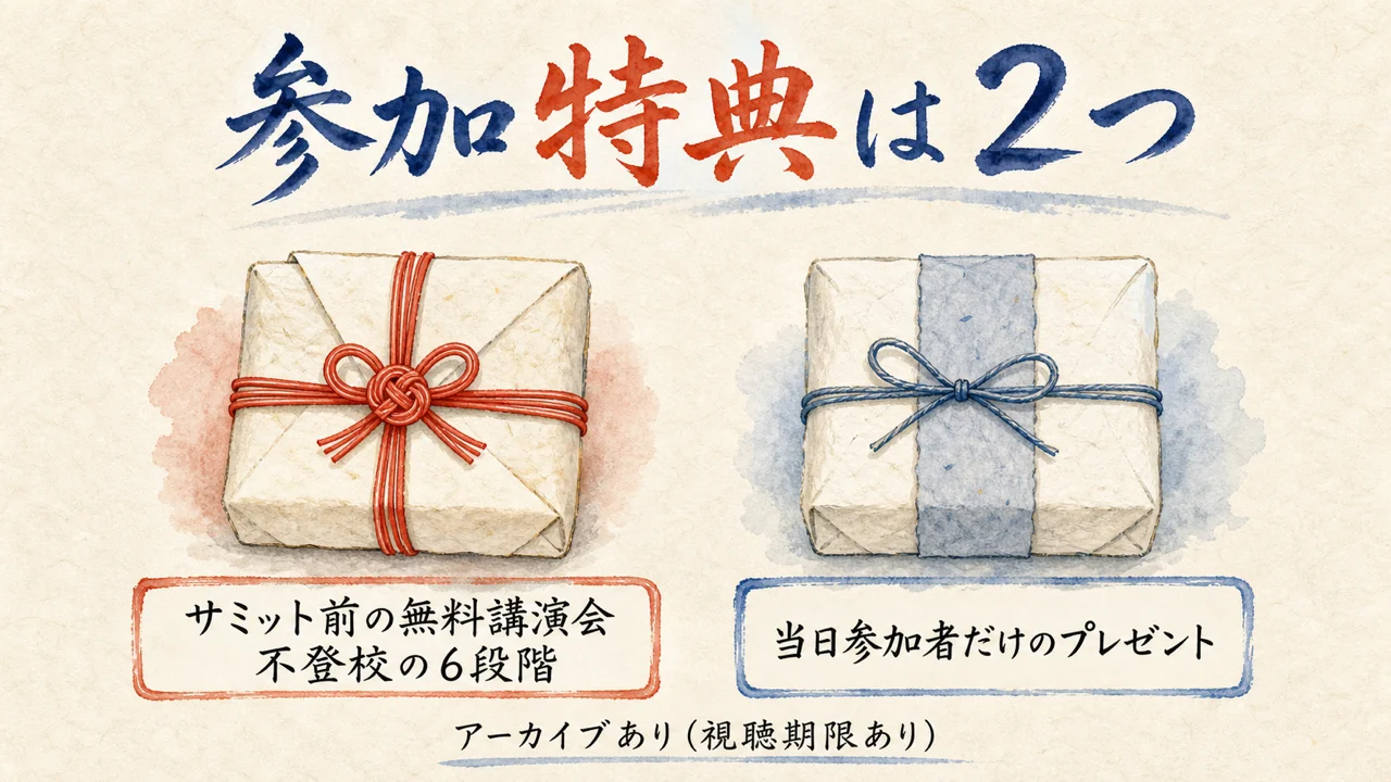 参加特典は2つ。事前の無料講演会と当日限定プレゼント