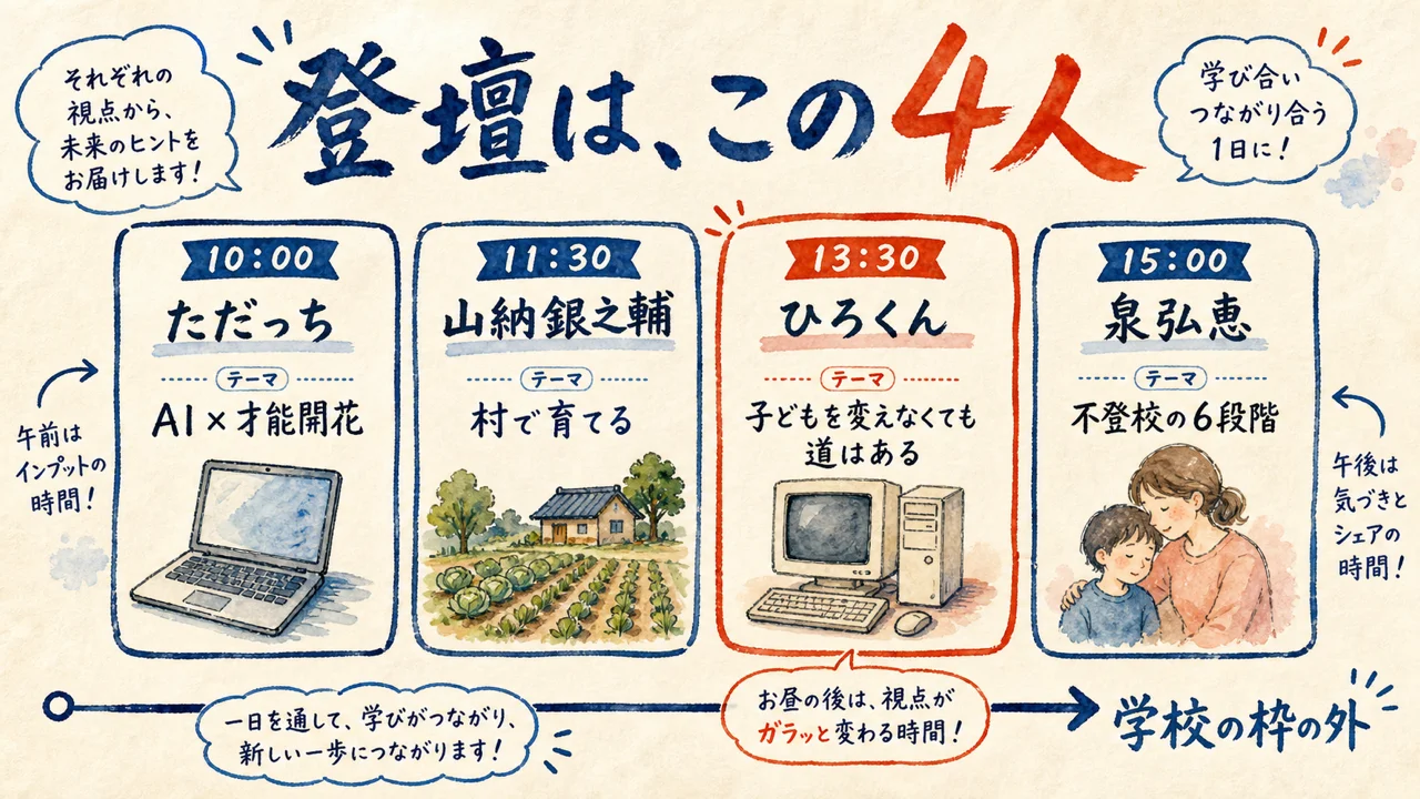 登壇はこの4人。ひろくんの枠は13:30から