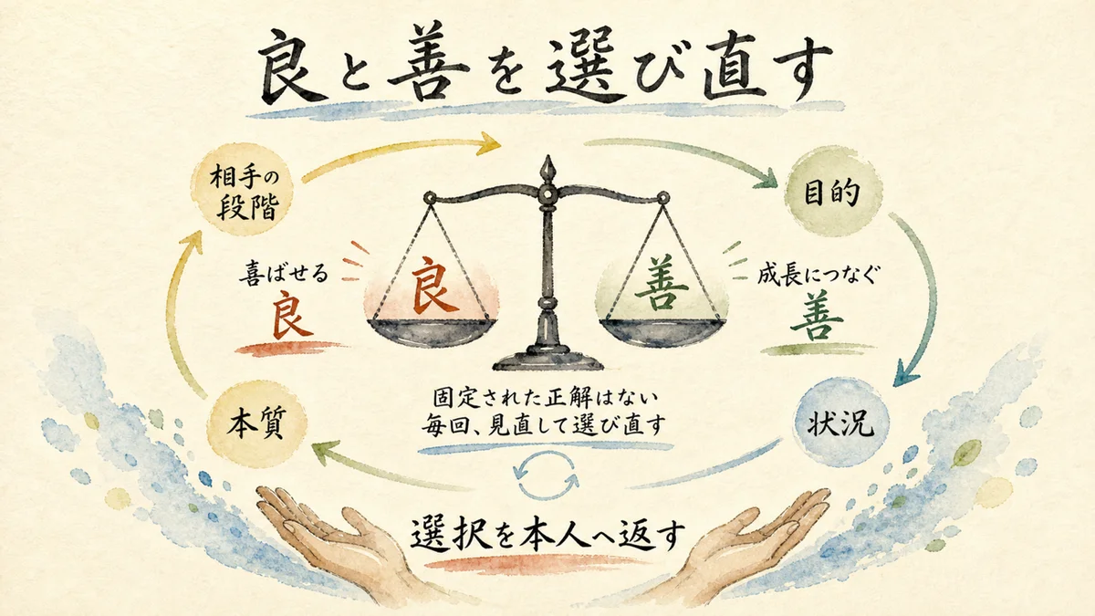 相手を喜ばせる良と成長につなぐ善を本質から選び直す水彩図解