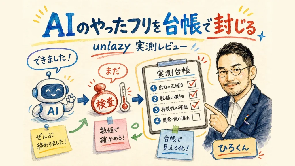 unlazy実測レビュー｜AIのやったフリを台帳で封じる