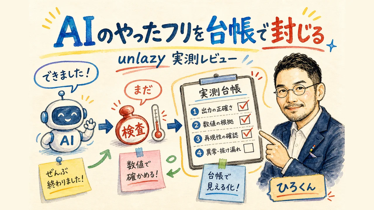 AIの完了報告を機械が検証するゲート台帳スキルの仕組みを表す図解