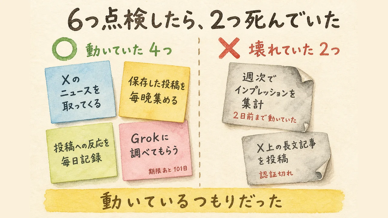 6系統を点検した結果、4つは動いていて2つが壊れていた。動いていた4つのうち1つは認証期限あと101日