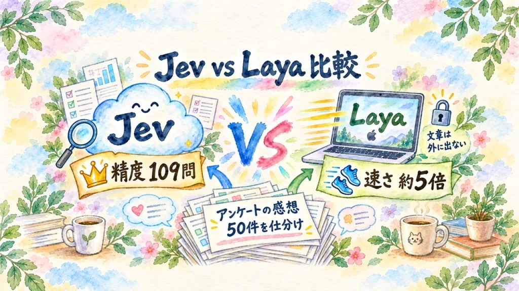 Jev vs Laya 比較｜アンケート50件の仕分けは精度でJev、速さと手元で動く安心はLaya