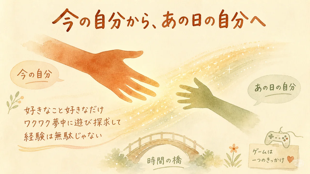 今の自分があの日の子どもの自分へ「経験は無駄じゃない」という言葉を渡す図解