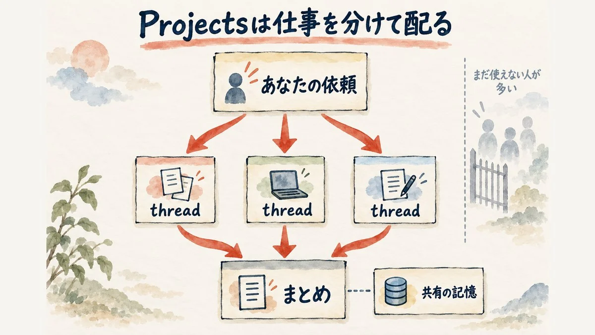 新しいProjectsが仕事を分けて配ってまとめる流れ図