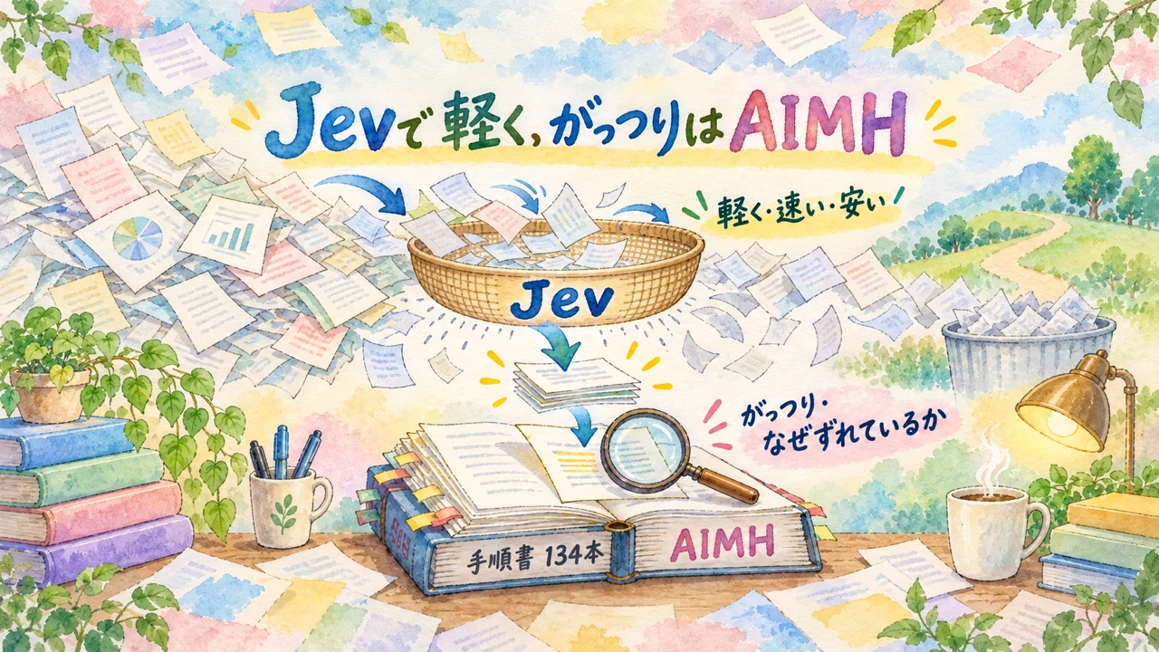 Jevだけでは足りなかった。だから「Jevで軽く、がっつりはAIMH」（手順書134本）