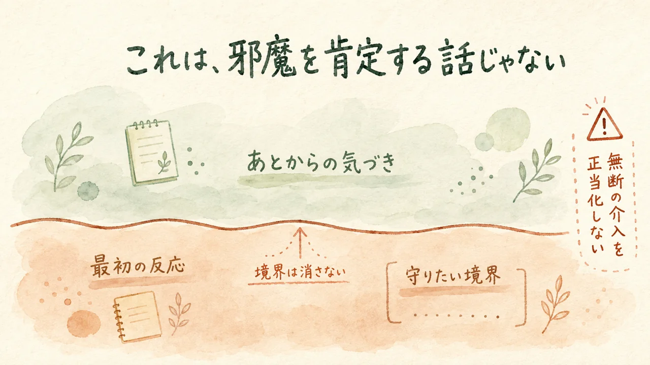 最初の身体反応と守りたい境界を消さずに、その上へあとからの気づきを重ねる二層構造の図解