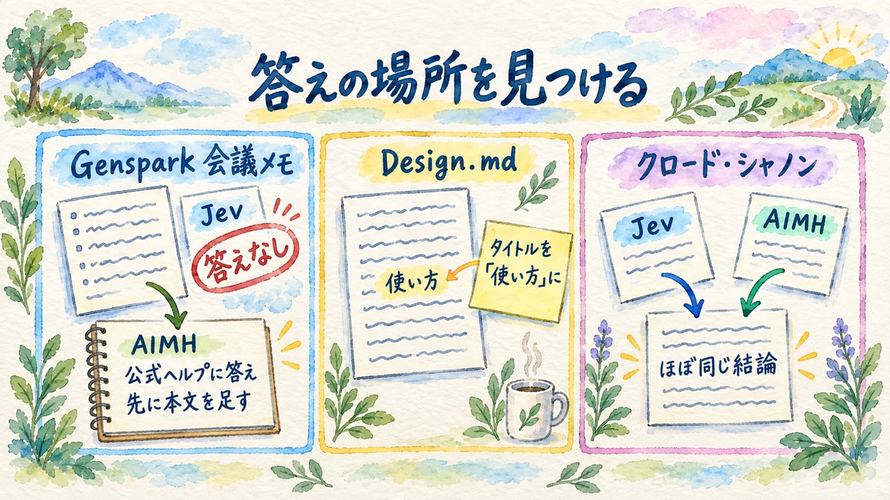 3記事で試した。Jevが「答えなし」で止まった記事に、AIMHは答えの場所を見つけた