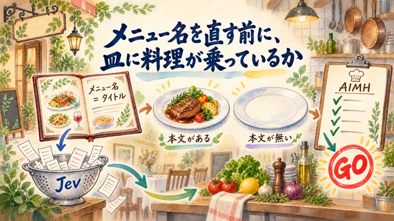 コラム図解: メニュー名を直す前に、皿に料理が乗っているか