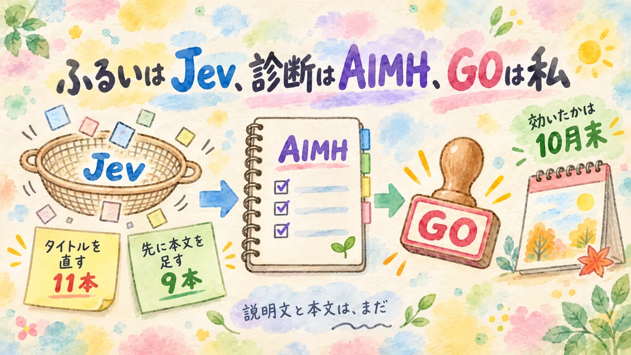 まとめ図解: ふるいはJev、診断はAIMH、GOは私