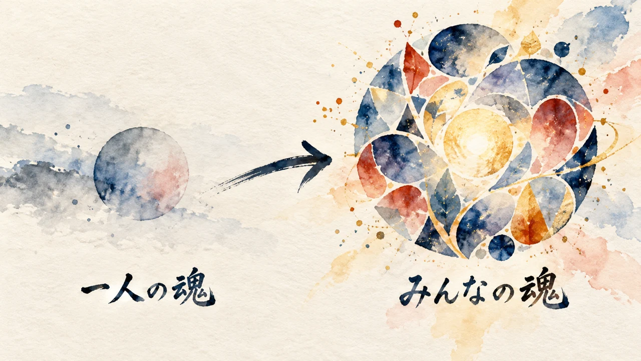 一人の魂からみんなの魂へ広がる図解