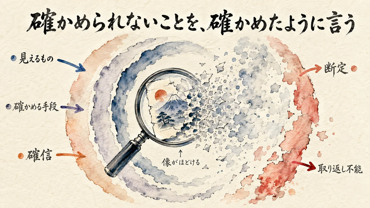 確かめられないことを確かめたように言う——反証不能な断定が生まれる流れの図解