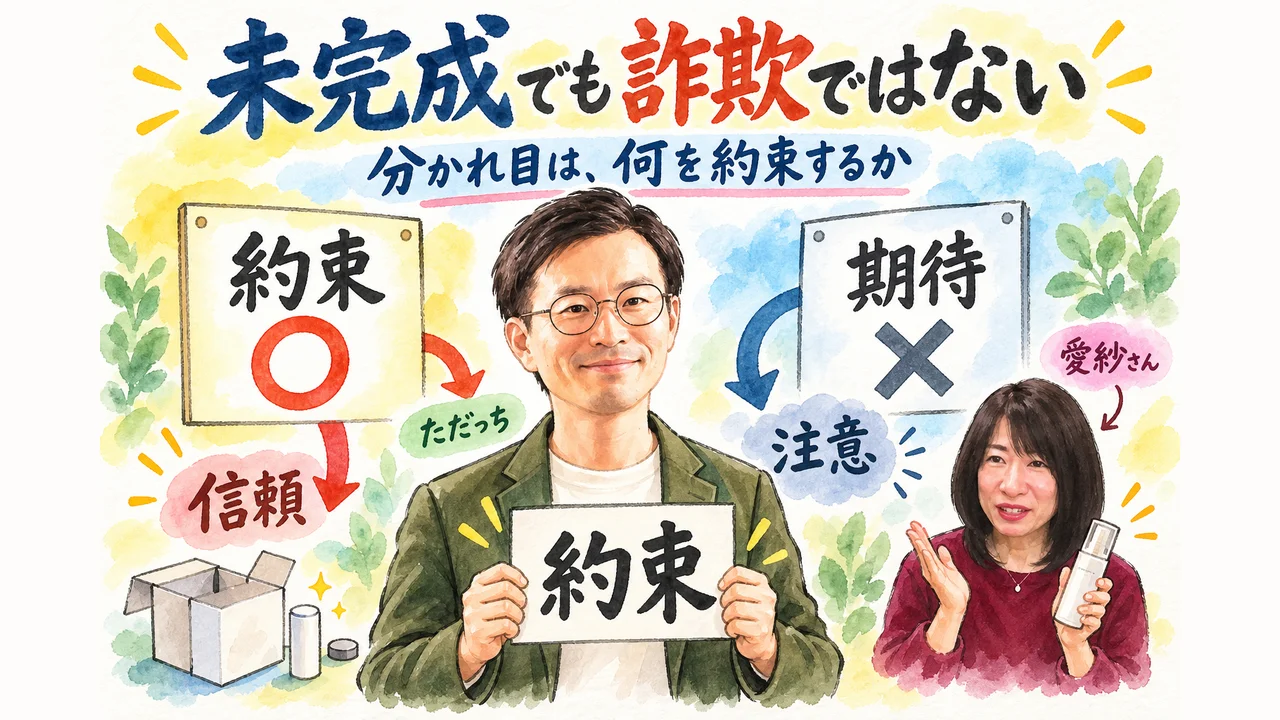 未完成でも詐欺ではない 分かれ目は何を約束するか 図解
