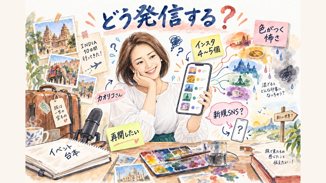 10日間のインドから帰って「どう発信するか」が悩ましい——インスタ4〜5アカウント、色がつく怖さ、新しいSNSに逃げたくなる グラレコ