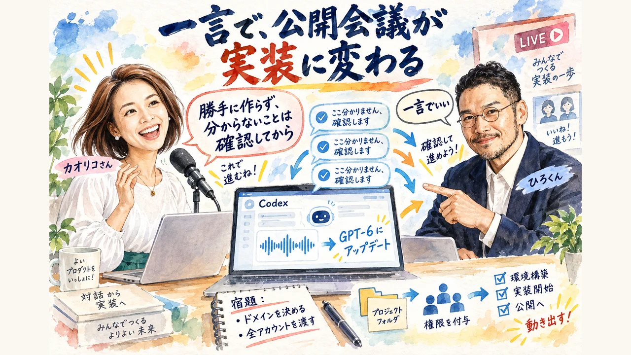 LIVE中にCodexへ音声で一言——「勝手に作らず、分からないことは確認してから」で公開会議が実装に変わった グラレコ
