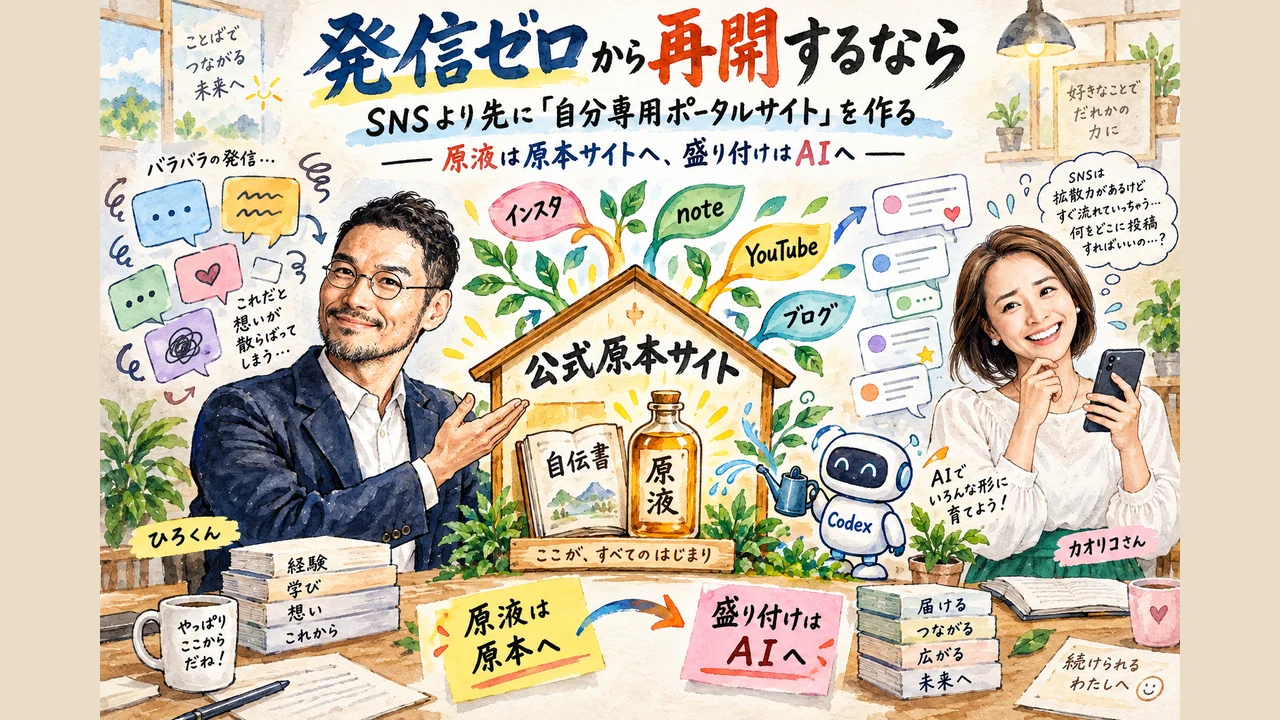 発信ゼロから再開するなら、SNSより先に自分専用ポータルサイトを作る 全体図解