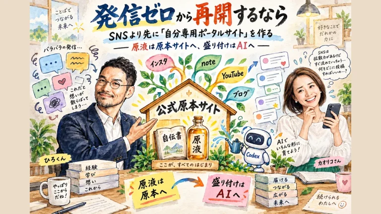 発信ゼロから再開するなら、SNSより先に自分専用ポータルサイトを作る（社長モテる化計画LIVE）アイキャッチ