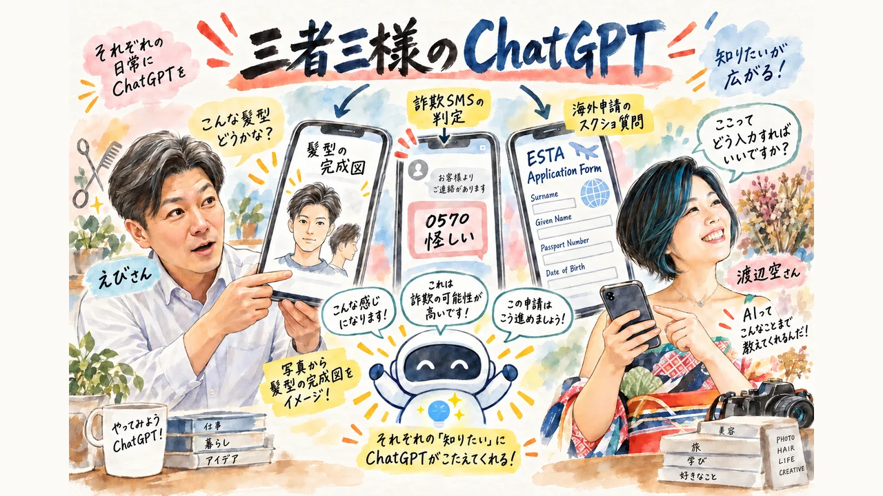 三者三様のChatGPT——髪型の完成図、詐欺SMSの判定、海外申請のスクショ質問 グラレコ