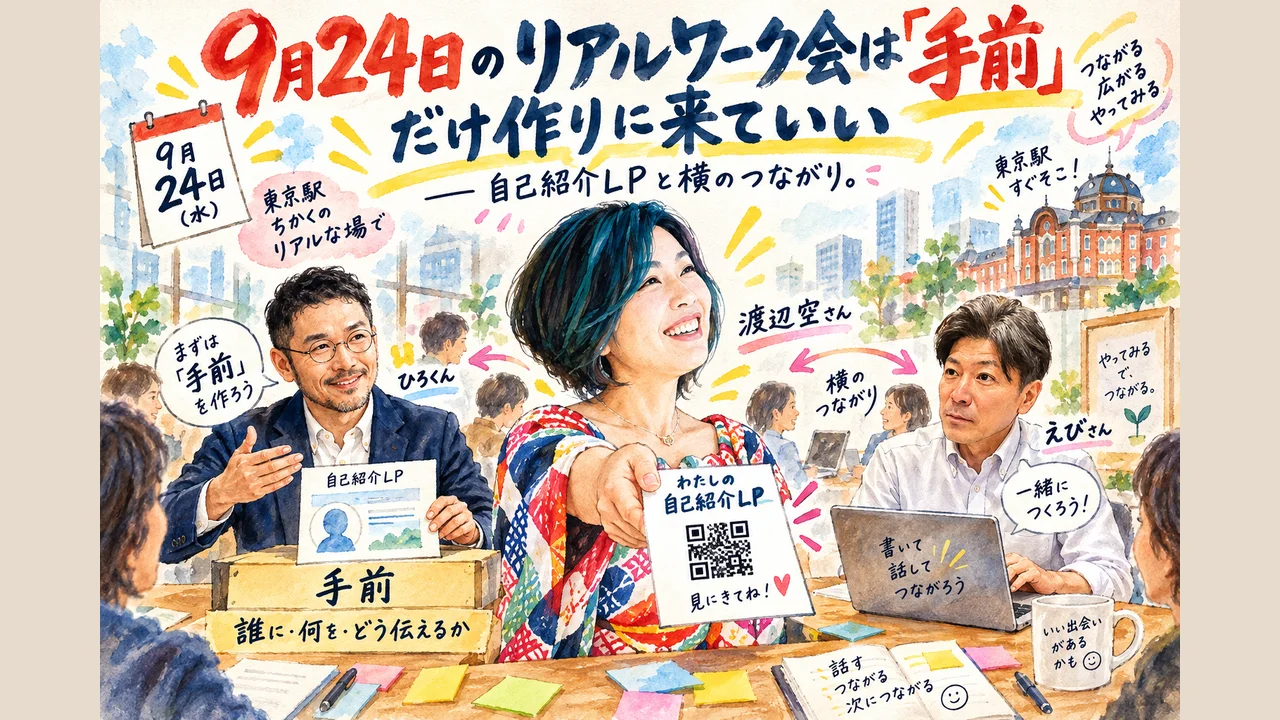 9月24日のリアルワーク会は「手前」だけ作りに来ていい——自己紹介LPと横のつながり グラレコ