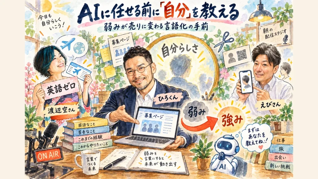 AIに任せる前に「自分」を教える理由｜弱みが売りに変わる言語化の手前【まっちんぐー朝LIVE】 全体図解