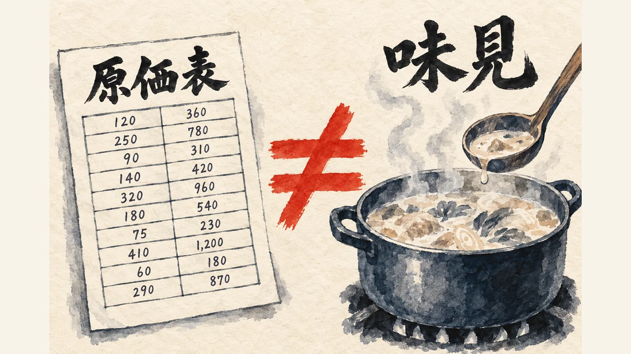 原価表は味見の代わりにはならない