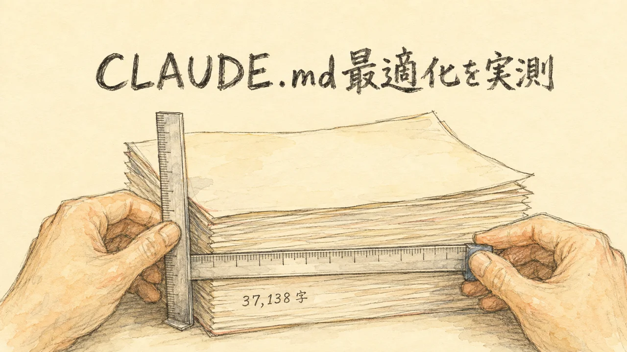 CLAUDE.mdの文字数を定規で測るイラスト