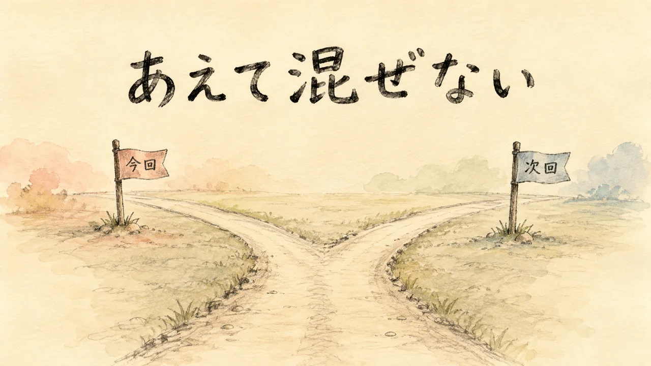 今回と次回で改善案をあえて混ぜない分岐点のイラスト