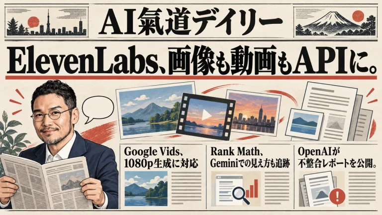 AI氣道デイリー新聞風アイキャッチ ElevenLabsが画像も動画もAPIに