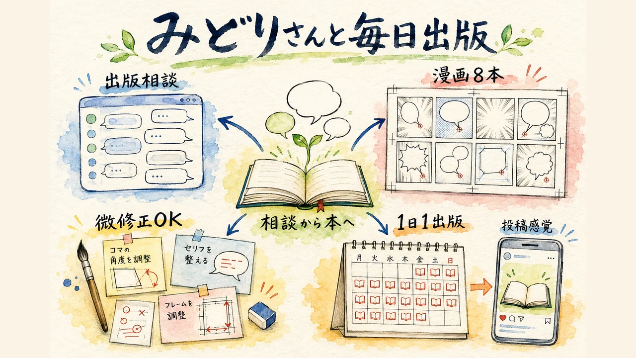 専属編集者「みどりさん」と漫画のこだわり——SNS投稿を作るテンションで1日1出版（図解）