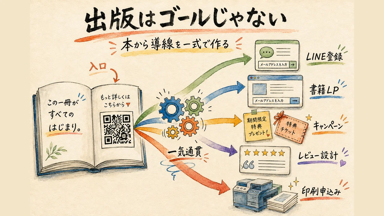 出版はゴールじゃない——LINE・書籍LP・Amazonレビューシミュレーションまで一気通貫（図解）