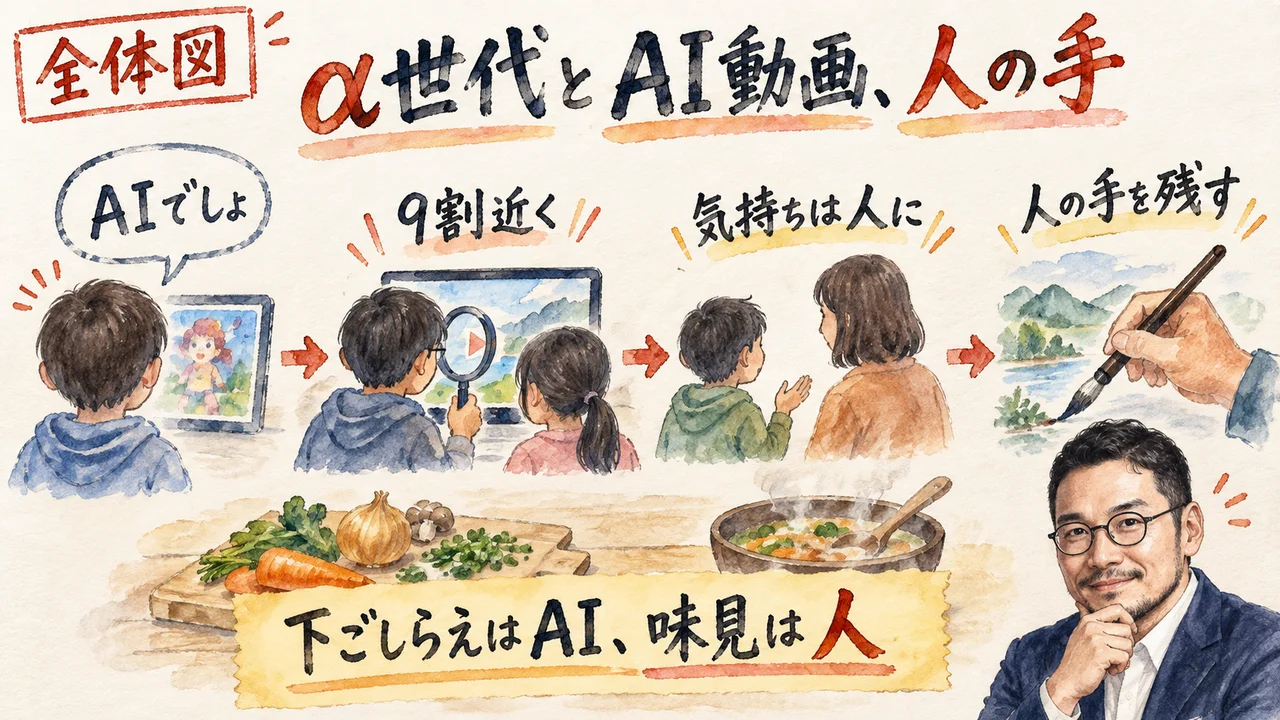 α世代とAI動画と人の手の全体図