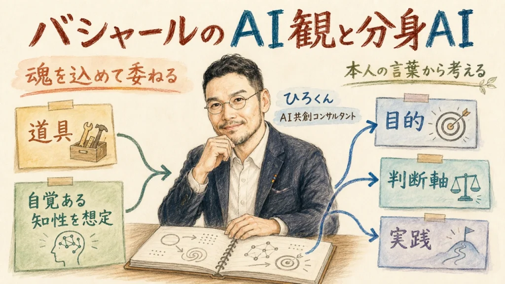バシャールのAI観と分身AI。バシャールのAI観を、本人の対話と分身AIの実践に照らして考える記事のアイキャッチ。