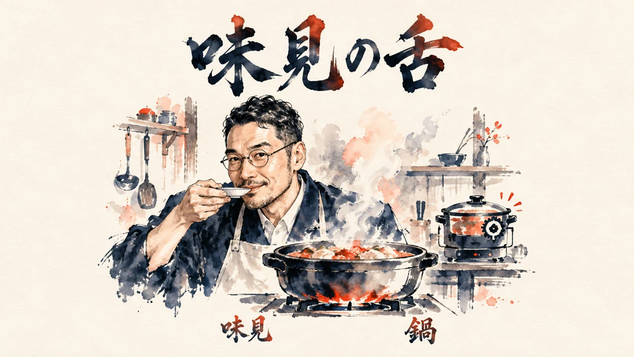 台所で鍋を火にかけ、小皿で味見をするひろくんのコラム図解
