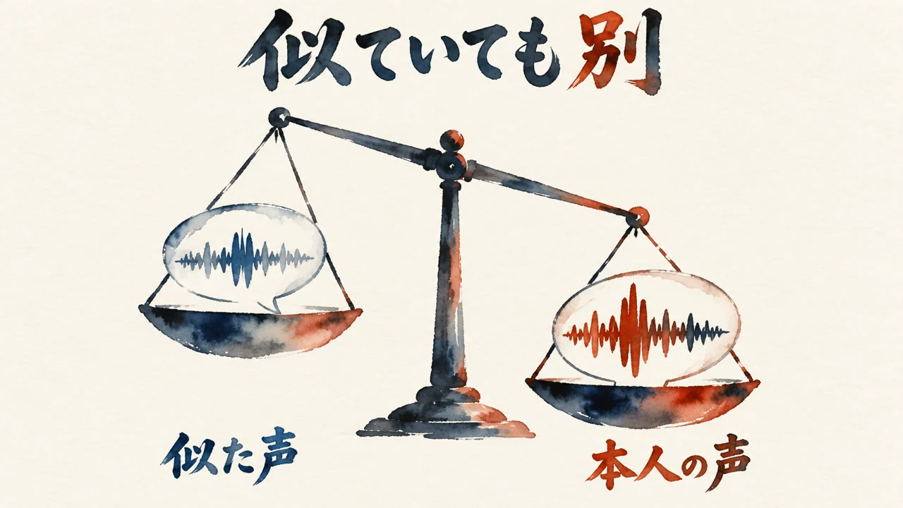 似た声と本人の声が天秤で釣り合わない図解