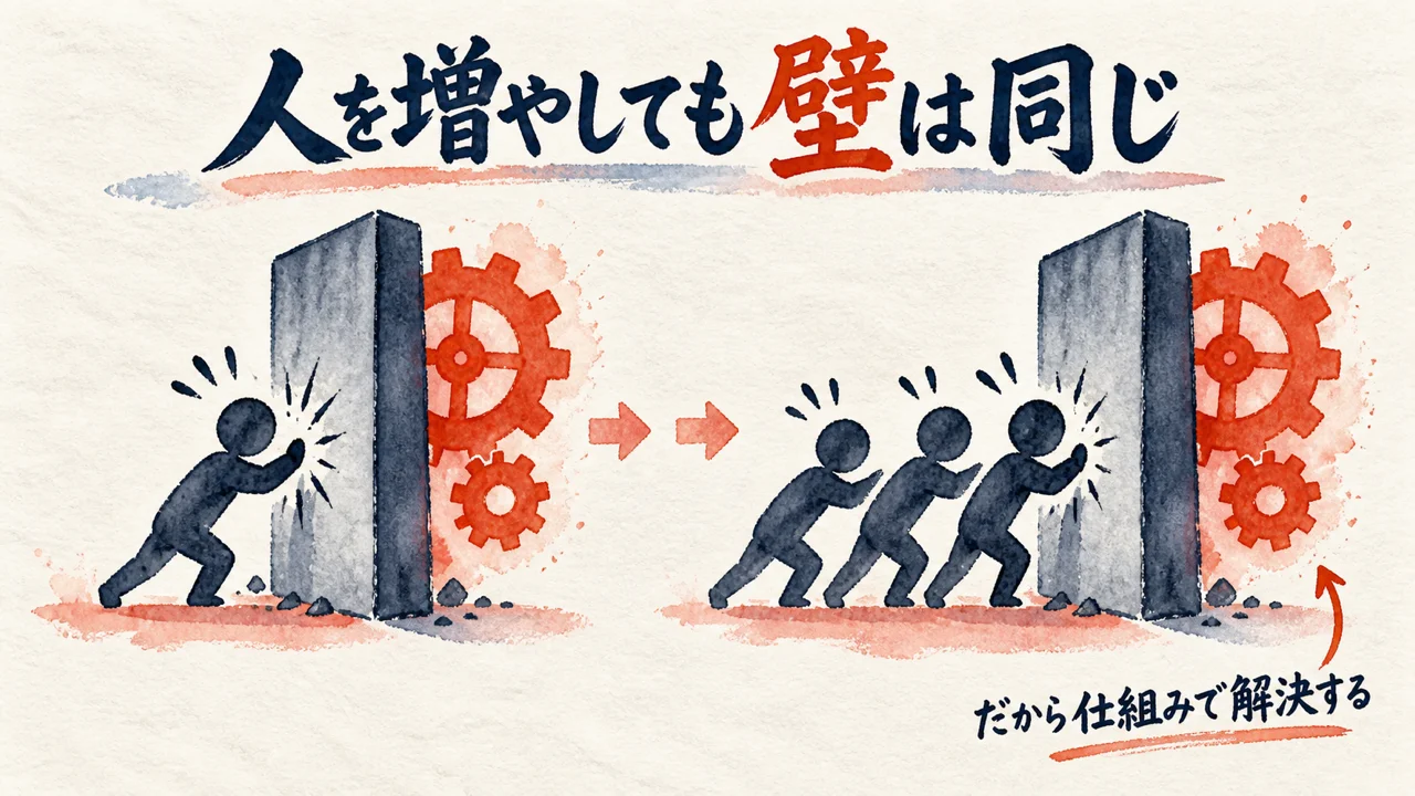人を増やしても壁は同じ｜だから仕組みで解決する図解
