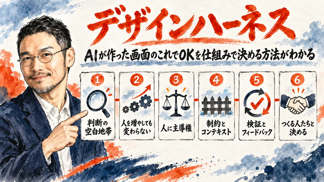 デザインハーネスの4層構造とレビュー集中の問題を示す全体図