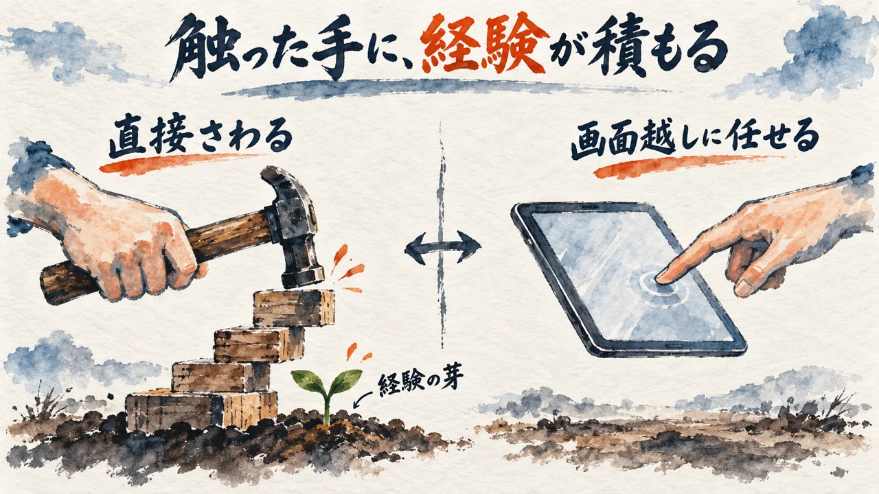 直接さわる手と画面越しに任せる手、経験の芽