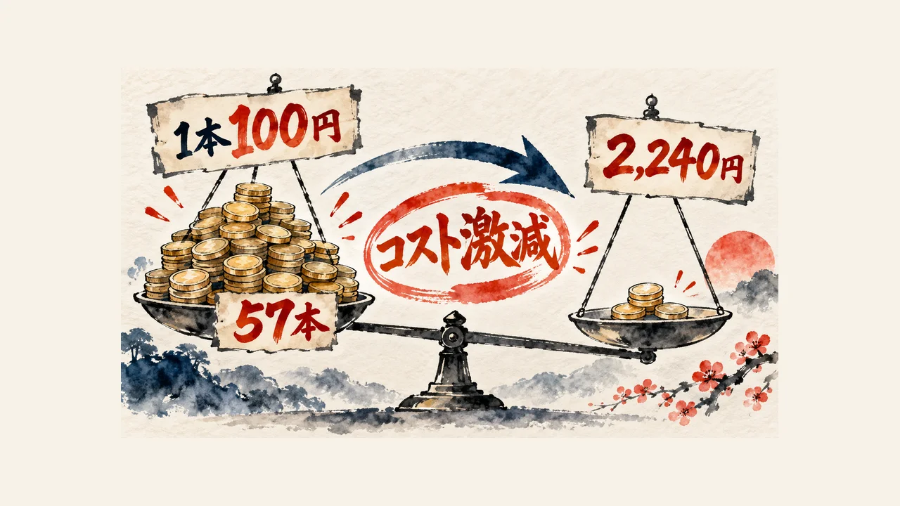 動画57本のコストが2,240円になった実例の図解