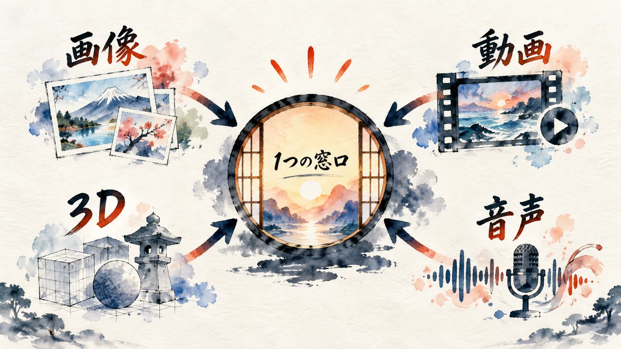 falが画像動画3D音声をまとめるハブになる図解