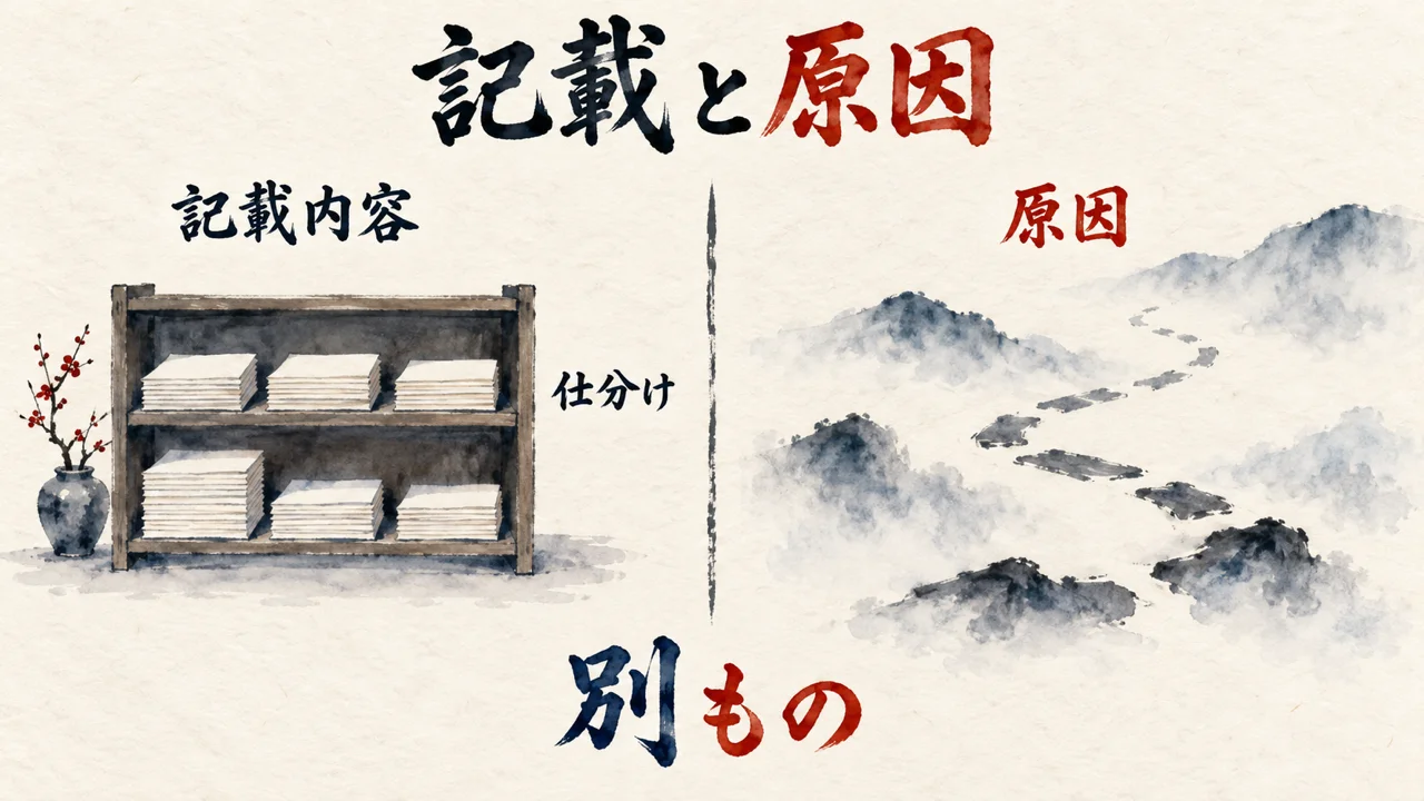 「ここで行っているのは記載内容の分類である」——仕分けは、原因の証明ではない