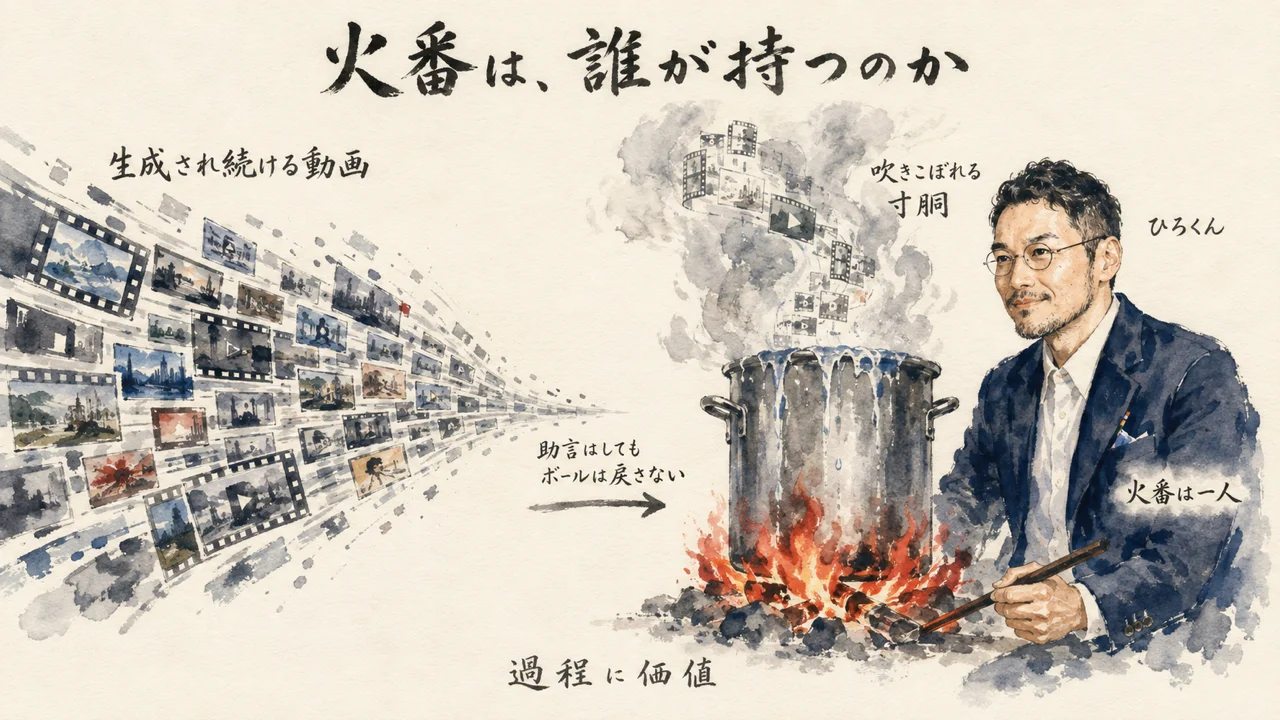 生成が止まらない世界で、寸胴の火番は誰が持つのか——コラム図解